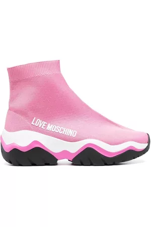 Love Moschino Women Sock Sneakers - Logo-print sock sneakers - Pink