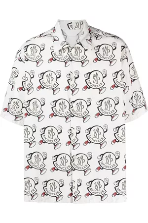 Moncler Men Shirts - Logo-print cotton bowling shirt - White