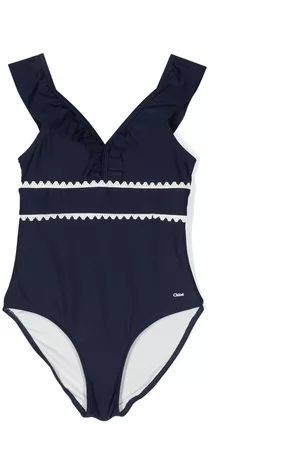 Chloé Girls Swimsuits - Ruffled lace-trim swimsuit - Blue