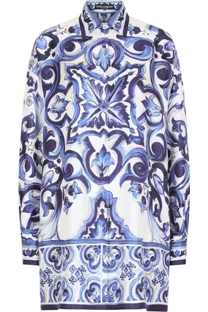 Dolce & Gabbana Women Shirts - Majolica-print silk shirt - Blue