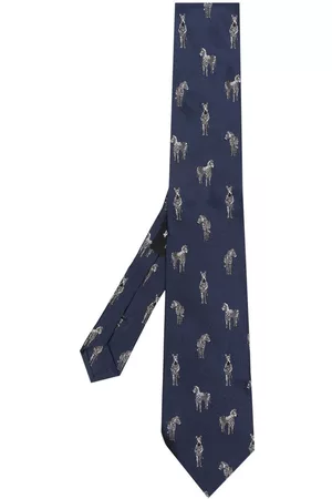 Etro Men Bow Ties - Zebra-embroidered silk tie - Blue