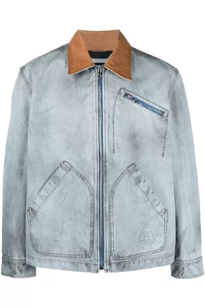 Diesel Men Leather Jackets - Debossed-logo cotton biker jacket - Blue