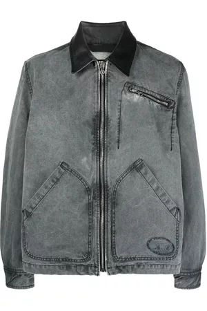 Diesel Men Leather Jackets - Debossed-logo biker jacket - Grey