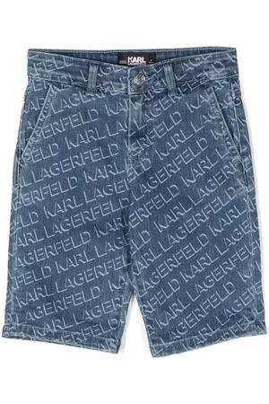 Karl Lagerfeld Boys Shorts - Diagonal logo-print denim shorts - Blue