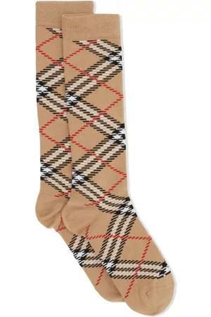 Burberry Girls Stockings - Checked cotton-blend socks - Brown