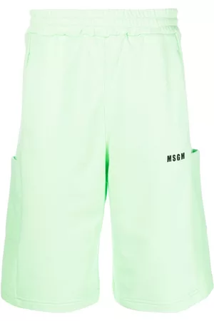 Msgm Sports Shorts - Logo-print organic cotton shorts - Green