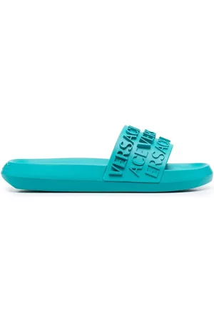 VERSACE Men Flat Shoes - Logo-strap flat slides - Blue