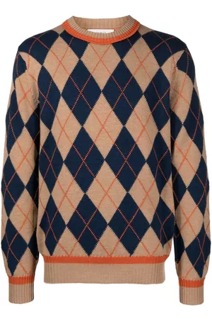 PRINGLE OF SCOTLAND Men Sweatshirts - Argyle knit jumper - Brown