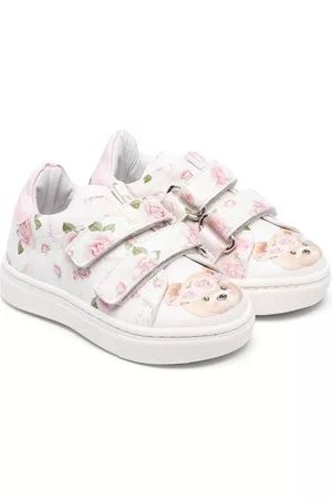 MONNALISA Sneakers - Floral-print touch-strap sneakers - White