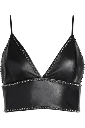 Alice + Olivia Carli Faux Leather Bra Top in Ecru