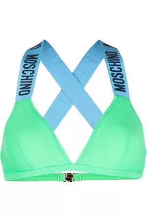 Moschino Women Bikini Tops - Logo-embossed non-wired bikini top - Green
