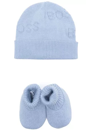 HUGO BOSS Hats - Intarsia-knit logo hat set - Blue