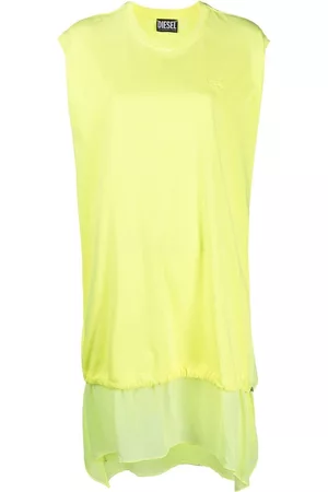Diesel Women Asymmetrical Dresses - Logo-embroidered asymmetric-hem T-shirt dress - Yellow