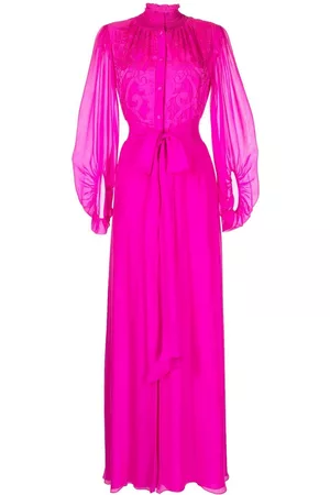 Sachin & Babi Embroidered long-sleeve gown - Pink