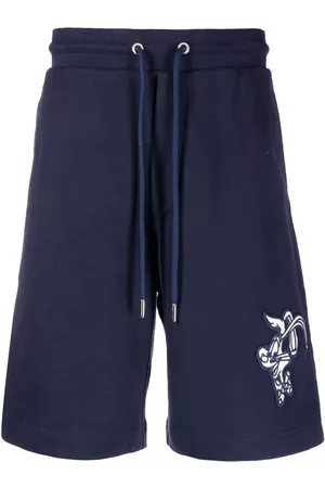Moncler Men Sports Shorts - Rabbit-patch fleece drawstring shorts - Blue
