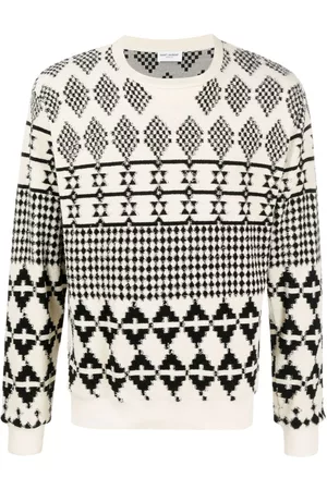 Saint Laurent Stripe-jacquard wool sweater - Neutrals