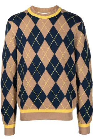PRINGLE OF SCOTLAND Men Sweatshirts - Argyle knit jumper - Brown