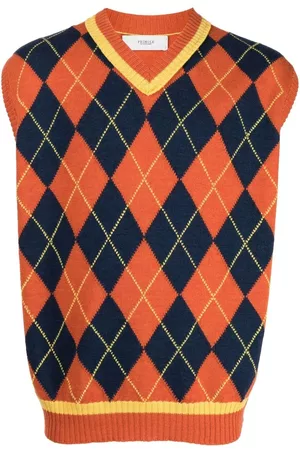PRINGLE OF SCOTLAND Men Sweatshirts - Argyle knit jumper - Orange