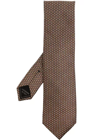 BRIONI Men Bow Ties - Woven-print silk tie - Brown