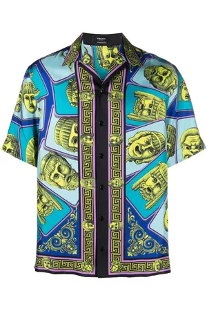 VERSACE Maschera print short-sleeve shirt - Blue