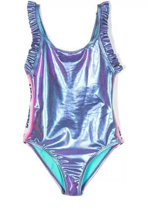 Billieblush Girls Swimsuits - Metallic-effect logo-print swimsuit - Blue