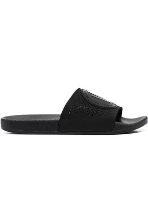 VERSACE Men Flat Shoes - Logo-patch flat slides - Black