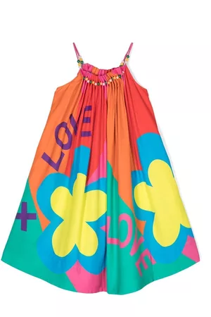 Stella McCartney Girls Printed Dresses - Bead-detail graphic-print dress - Red