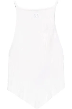 Shop Courreges Cotton Logo Cropped Tops Tanks & Camisoles  (423MTO221FI00019999) by shop feather