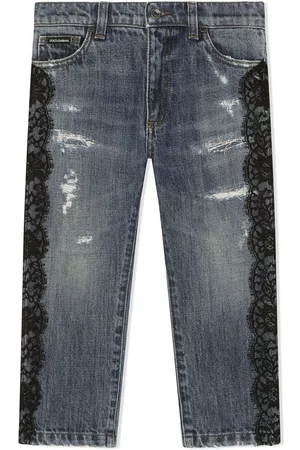 Dolce & Gabbana Straight Jeans - Lace-detail straight-leg jeans - Blue