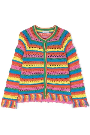 Stella McCartney Girls Crochet Tops - Rainbow stripe crochet jumper - Pink