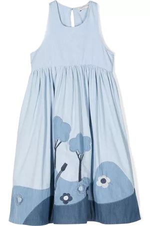 Stella McCartney Girls Casual Dresses - Landscape patchwork chambray dress - Blue