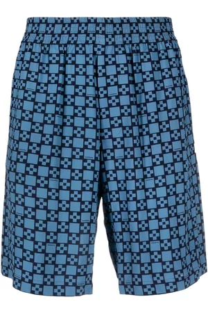 Sandro Men Bermudas - Cross-print straight-leg shorts - Blue