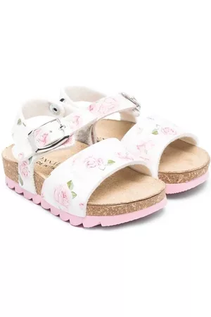 MONNALISA Floral-print buckle-fastening sandals - White
