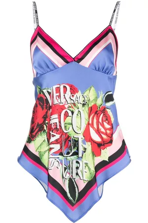 VERSACE Women Camisoles - Floral-print scarf camisole top - Purple