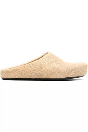 Marni Men Winter Boots - Sabot fur-trimmed slippers - Neutrals