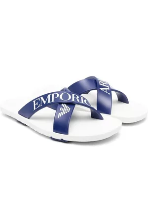 Emporio Armani Flip Flops - Logo-print crossover flip-flops - Blue