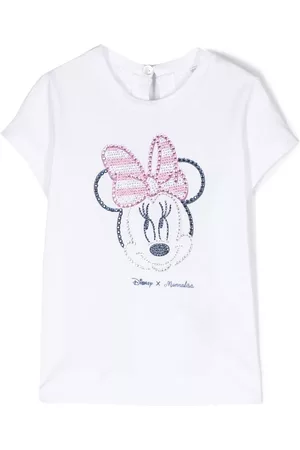 MONNALISA T-shirts - Rhinestone Minnie-Mouse print T-shirt - White
