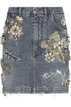 Dolce & Gabbana Floral sequin-embellished Denim Skirt - Farfetch