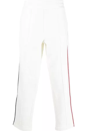 Moncler Men Sweatpants - Multicoloured trimming jogger trousers - White