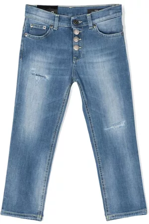 Dondup Girls Straight Jeans - Logo-patch straight-leg jeans - Blue