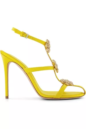 Giambattista Valli Women Heels - 110mm floral-appliqué sandals - Yellow