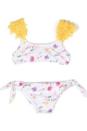 MONNALISA Girls Bikini Sets - Floral-print ruffled bikini set - White