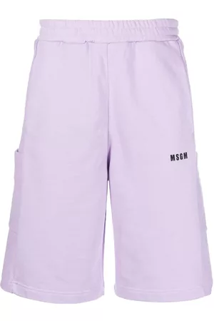 Msgm Sports Shorts - Logo-print organic cotton shorts - Purple