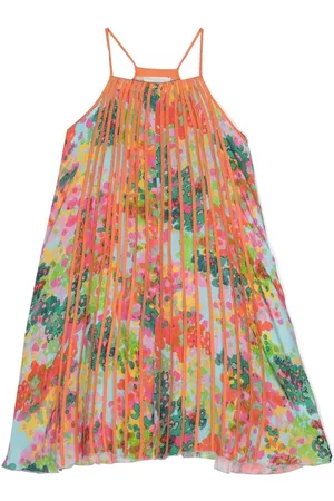Stella McCartney Girls Printed Dresses - Floral-print sleeveless dress - Orange