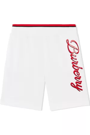 Burberry Boys Shorts - Logo script jersey mesh shorts - White