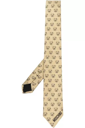Moschino Men Bow Ties - Teddy Bear-print silk tie - Gold