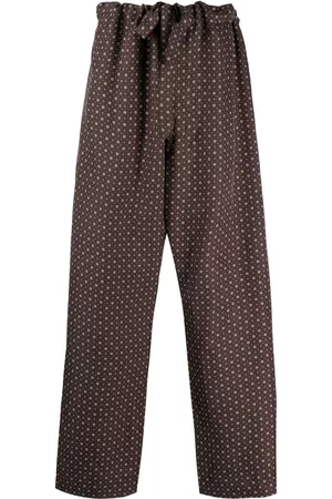 Maison Margiela Men Wide Leg Pants - Geometric-pattern drawstring silk trousers - Brown