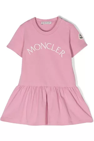 Moncler Girls Casual Dresses - Logo-embroidered short-sleeve dress - Pink