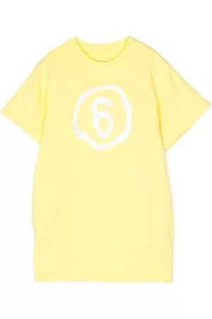 Maison Margiela Girls Printed Dresses - Logo-print T-shirt dress - Yellow