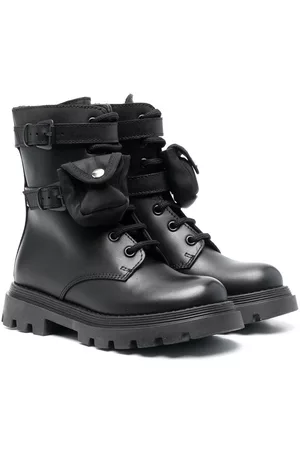 GALLUCCI Ankle Boots - Detachable-pockets leather combat boots - Black